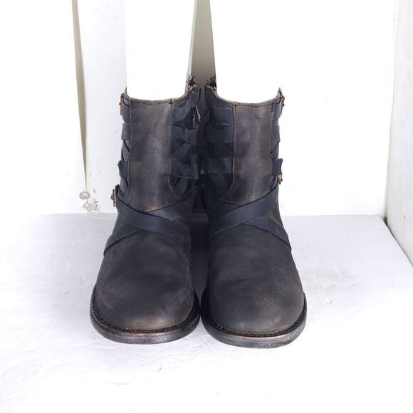 FREEBIRD BY STEVEN Women's Sammi US 10 Brown Leather Distressed Strappy Booties - Picture 2 of 11